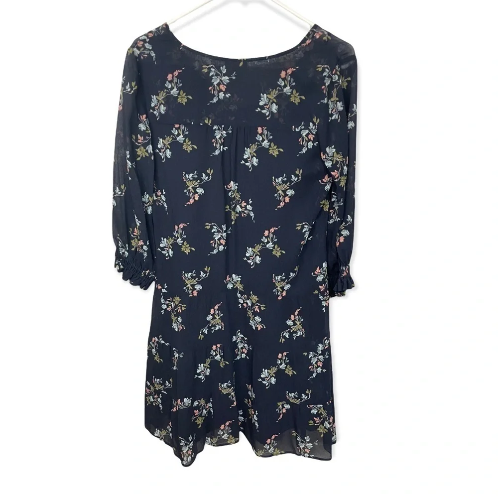 Garnet Hill Silk Floral Print Mini Dress Navy Petite 4 - Picture 2 of 9